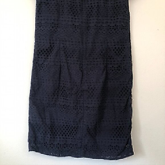 BROOKS BROTHERS Solid Navy Blue Eyelet Floral Lace Up 100% Cotton Shift Dress 2 - Picture 10 of 11